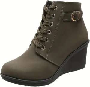 Black Ankle Boots for Women Wedge Boots for Women Fashion Women Square Heels Zipper Short Booties Round Toe Shoes