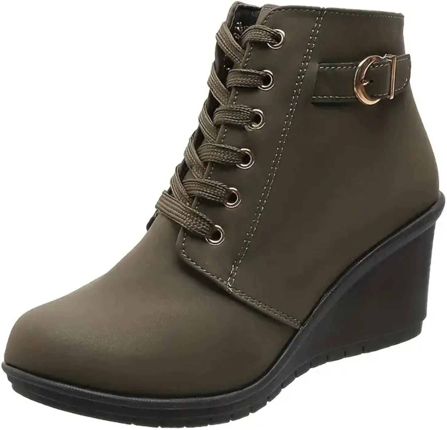 Black Ankle Boots for Women Wedge Boots for Women Fashion Women Square Heels Zipper Short Booties Round Toe Shoes