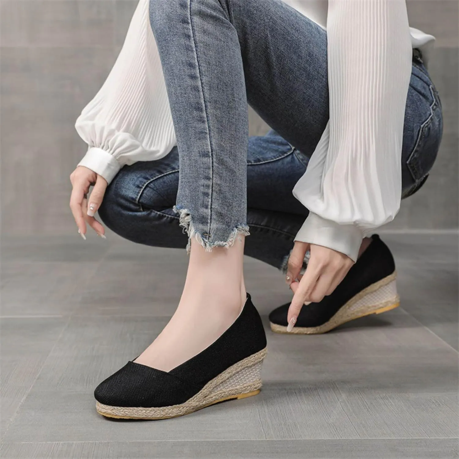 Black Nude Silver Gold Wedges for Women Low Heel Comfortable Closed Toe Women Pumps Dress Shoes