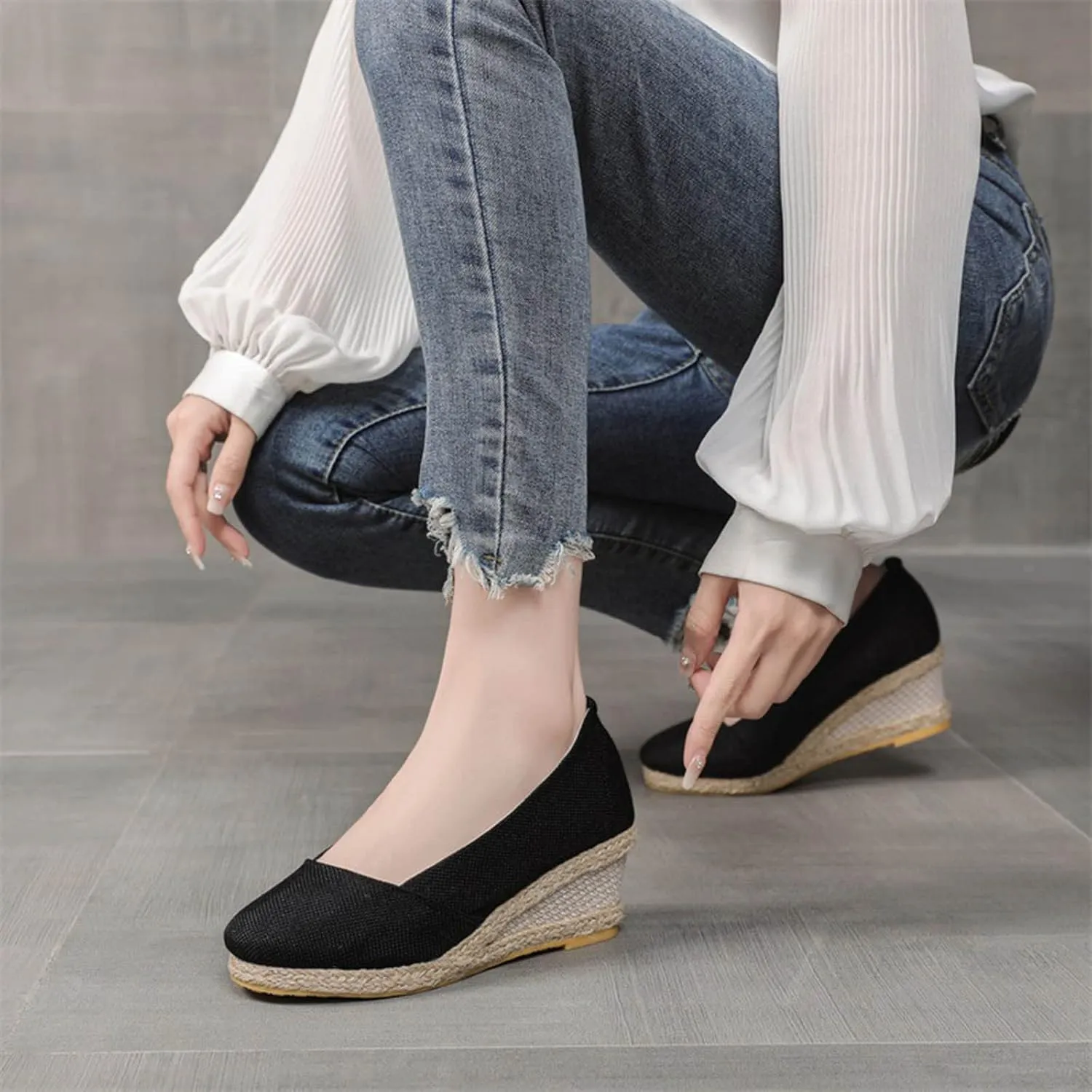 Black Nude Silver Gold Wedges for Women Low Heel Comfortable Closed Toe Women Pumps Dress Shoes