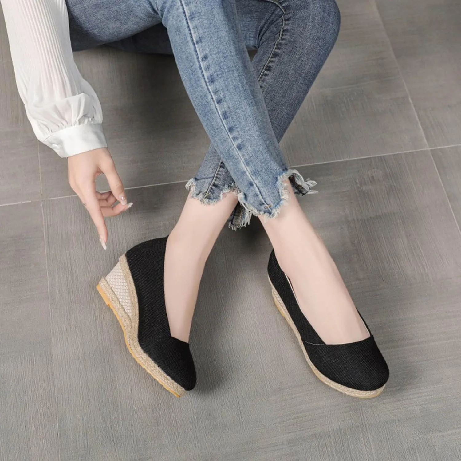 Black Nude Silver Gold Wedges for Women Low Heel Comfortable Closed Toe Women Pumps Dress Shoes
