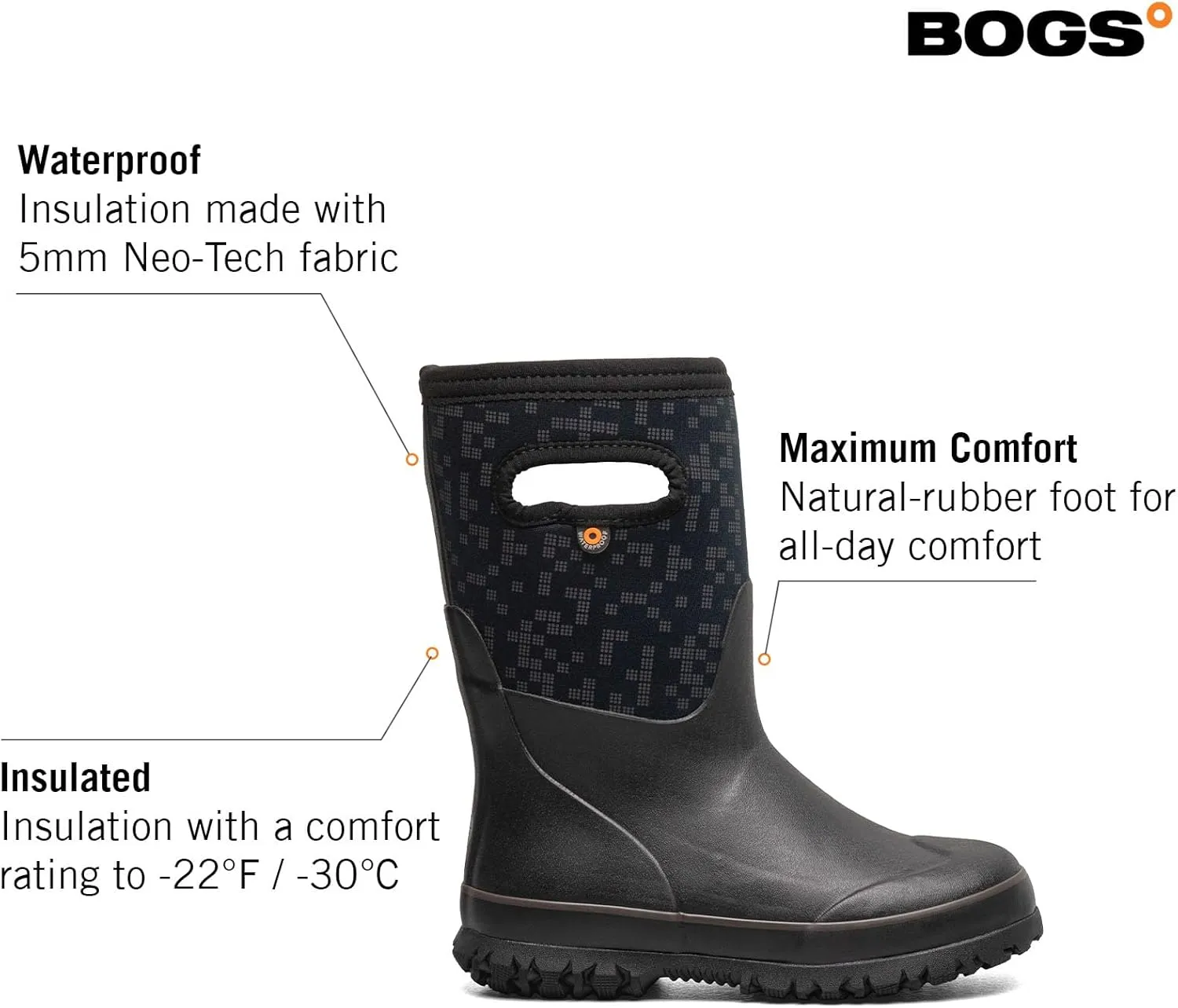 BOGS Grasp Kids Waterproof Insulated All Weather Rain Boots Mud Boots I For Snow, Rain, Winter, Mud and Cold Weather for Toddlers, Girls, Boys, Unisex