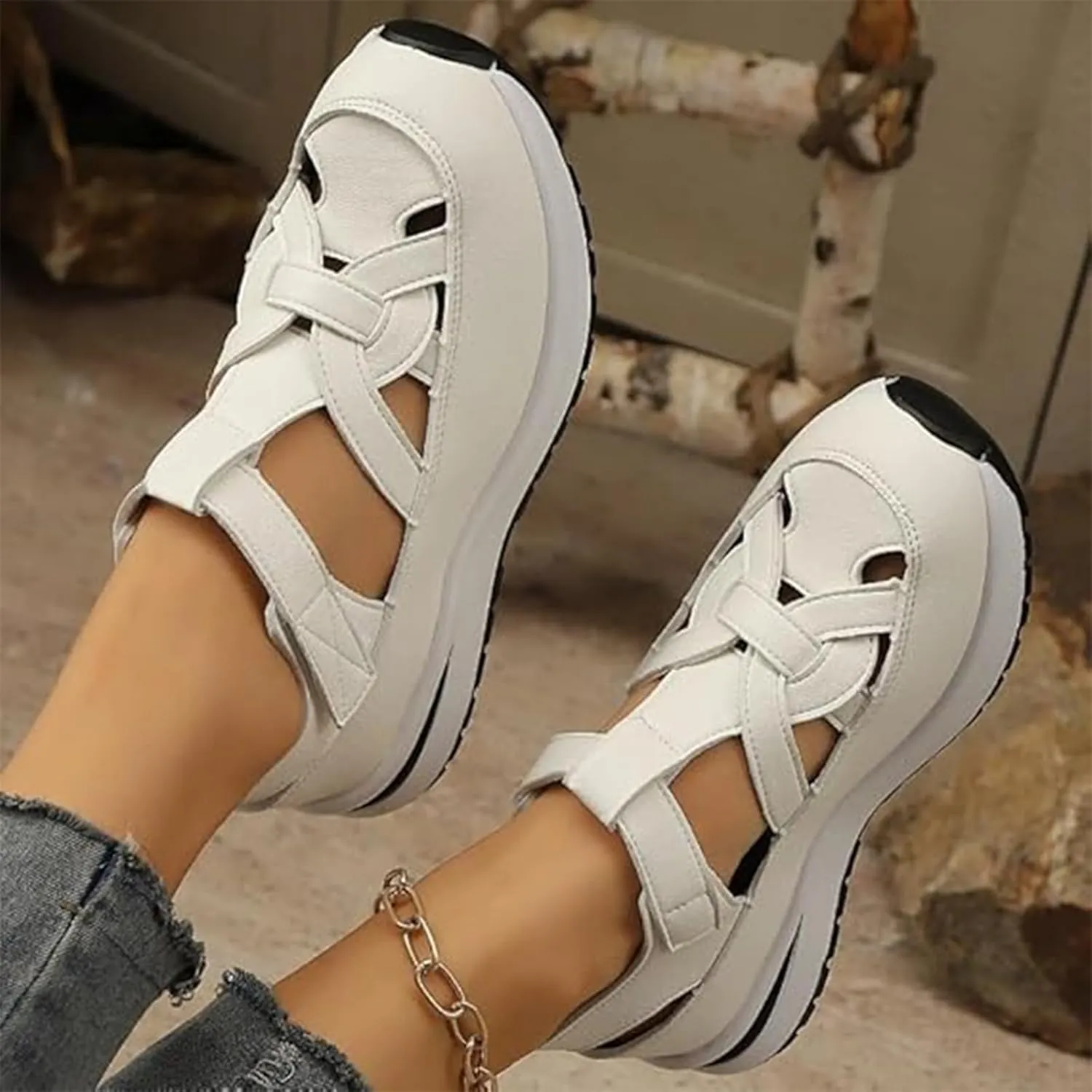 Bomre Shoes, Bomre Orthopedic Slip On Shoes Women, Closed Toe Platform Sandals Women，Arch Support Sandals, Hollow-Out Closed Toe Platform Wedge Sneaker