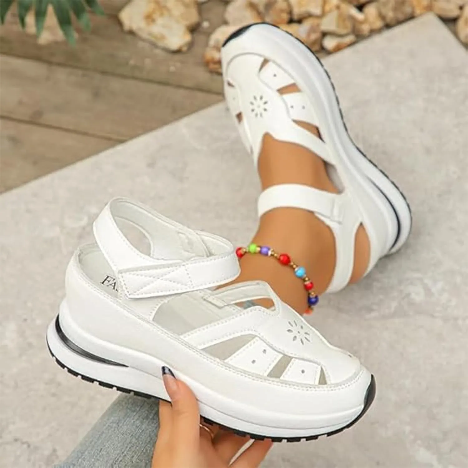 Bomre Shoes, Bomre Orthopedic Slip On Shoes Women, Closed Toe Platform Sandals Women，Arch Support Sandals, Hollow-Out Closed Toe Platform Wedge Sneaker