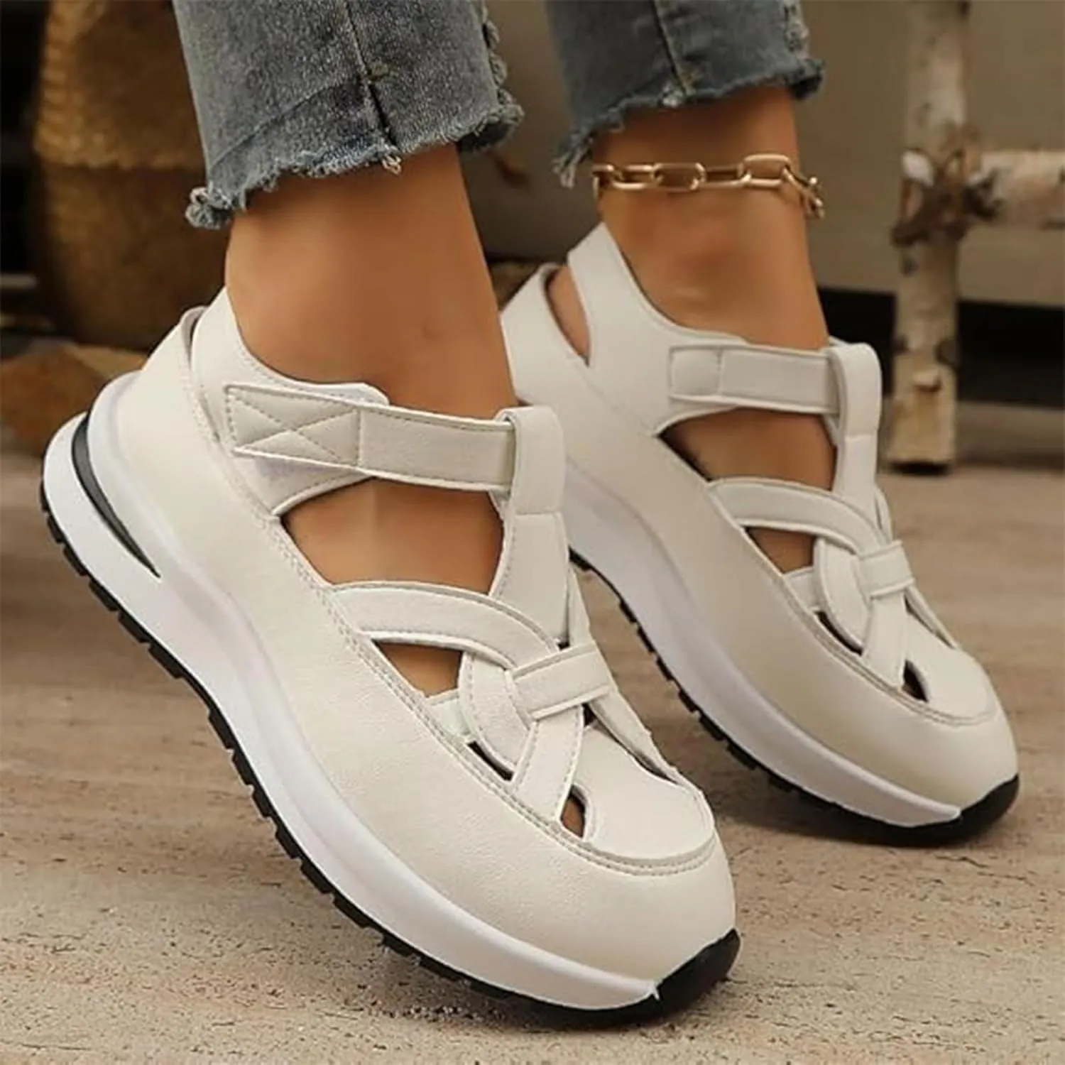 Bomre Shoes, Bomre Orthopedic Slip On Shoes Women, Closed Toe Platform Sandals Women，Arch Support Sandals, Hollow-Out Closed Toe Platform Wedge Sneaker