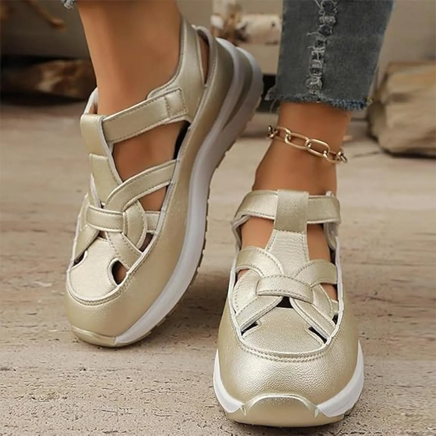 Bomre Shoes, Bomre Orthopedic Slip On Shoes Women, Closed Toe Platform Sandals Women，Arch Support Sandals, Hollow-Out Closed Toe Platform Wedge Sneaker
