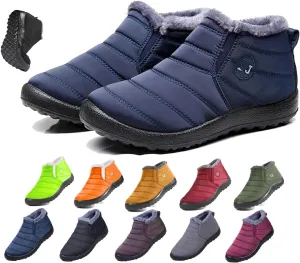 Boojoy Winter Boots, Winter Warm Booties Fur Lined Anti-Slip Ankle Outdoor Slip On Waterproof Booties Comfortable Warm