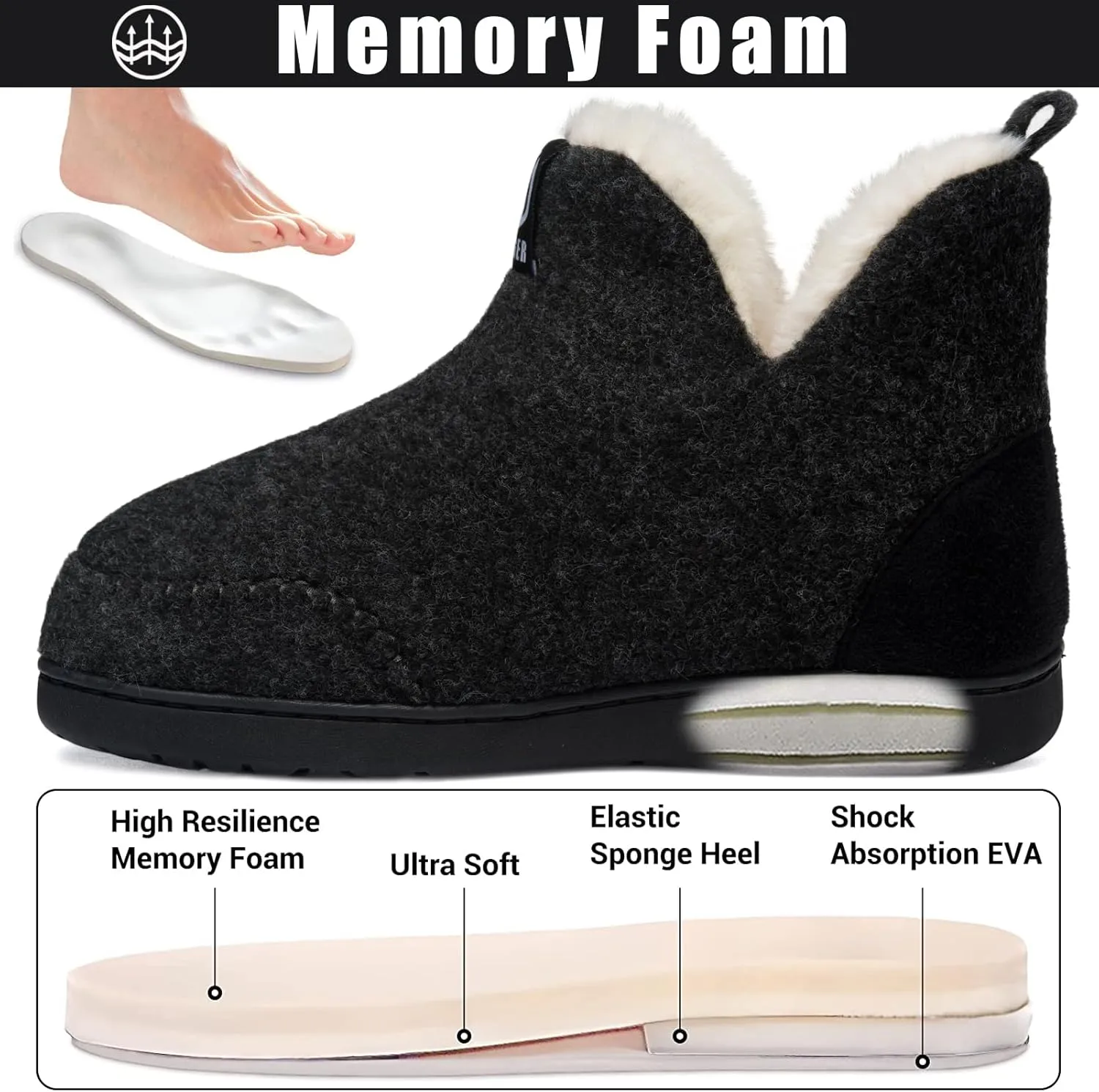 Booties Slipper for Men and Women, Plush Lining Winter Warm House Shoes Memory Foam Slipper Boots