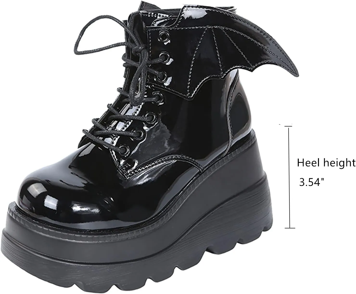 BORAMAX Women's Halloween Demon Wings Platform Boots Lace-Up Chunky Heel Combat Boots Goth Punk Wedge Heel Ankle Boots