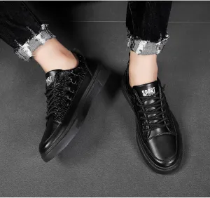 Boxpopla Men's Vegan Leather Elastic Lace-Up Casual Sneakers Low Top Crocodile Breathable Fashion Dress Men Walk Sports Shoes