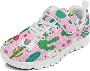 Boy Shoes Athletic Running Fashion Sneakers Walking Breathable Kids Girls Fitness Cross-Training Tennis Lightweight Shoes for Little Kid Alpaca Cactus Pattern（White Sole）