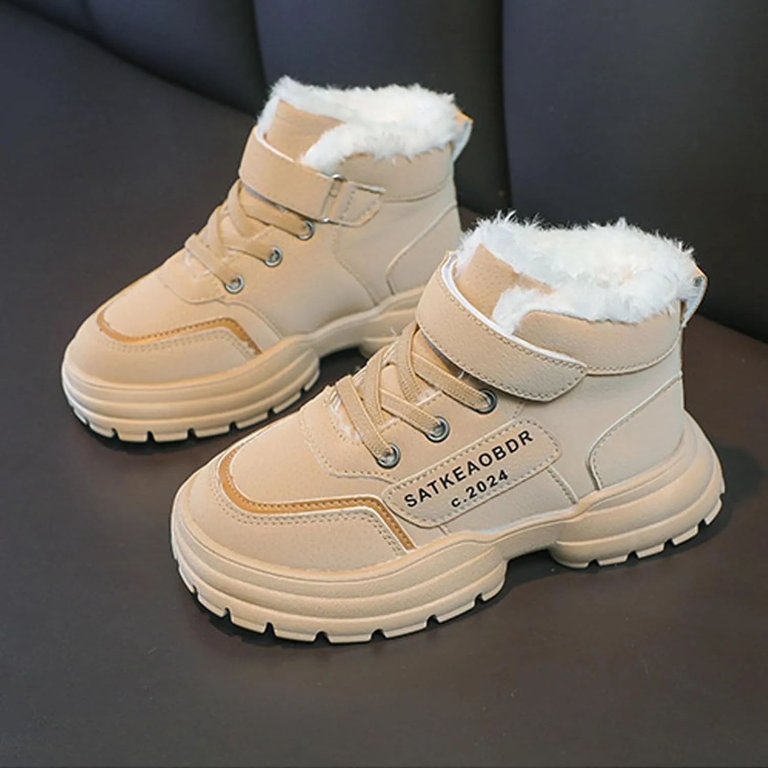 Boys Girls Snow Boots Winter Slip On Warm F𝐮r Lined Shoes Lightweight Water-Resistan𝐭 Cold Weather Boot Boys Boots