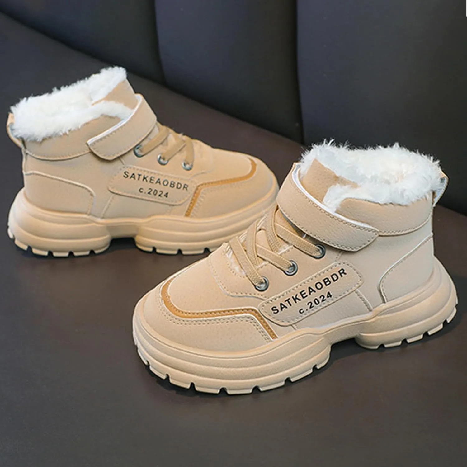 Boys Girls Snow Boots Winter Slip On Warm F𝐮r Lined Shoes Lightweight Water-Resistan𝐭 Cold Weather Boot Boys Boots