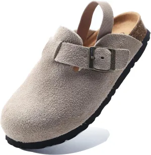 Boys Girls Suede Clogs Unisex Toddler Slip-on Slippers Kids Cork Adjustable Buckle Mules Cute Sandals