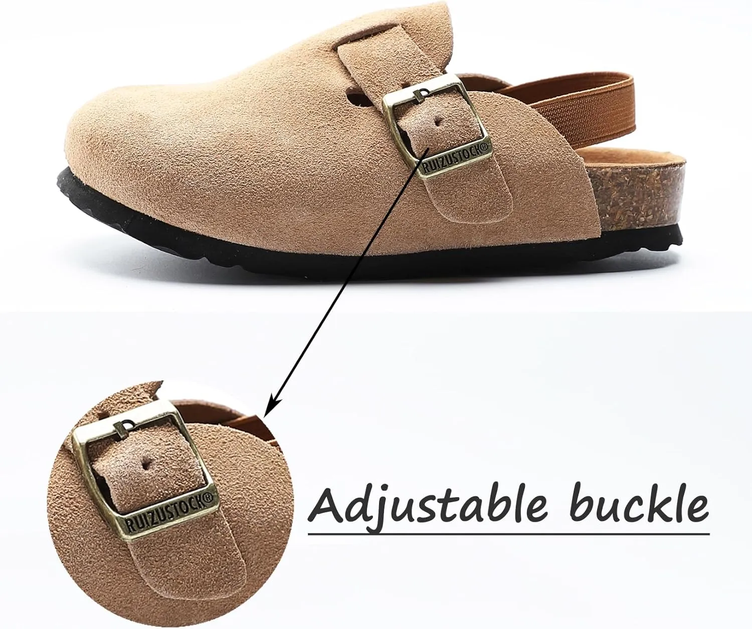 Boys Girls Suede Clogs Unisex Toddler Slip-on Slippers Kids Outdoor Indoor Flat Shoes Classic Cork Adjustable Buckle Mules Cute Sandals