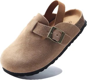 Boys Girls Suede Clogs Unisex Toddler Slip-on Slippers Kids Outdoor Indoor Flat Shoes Classic Cork Adjustable Buckle Mules Cute Sandals