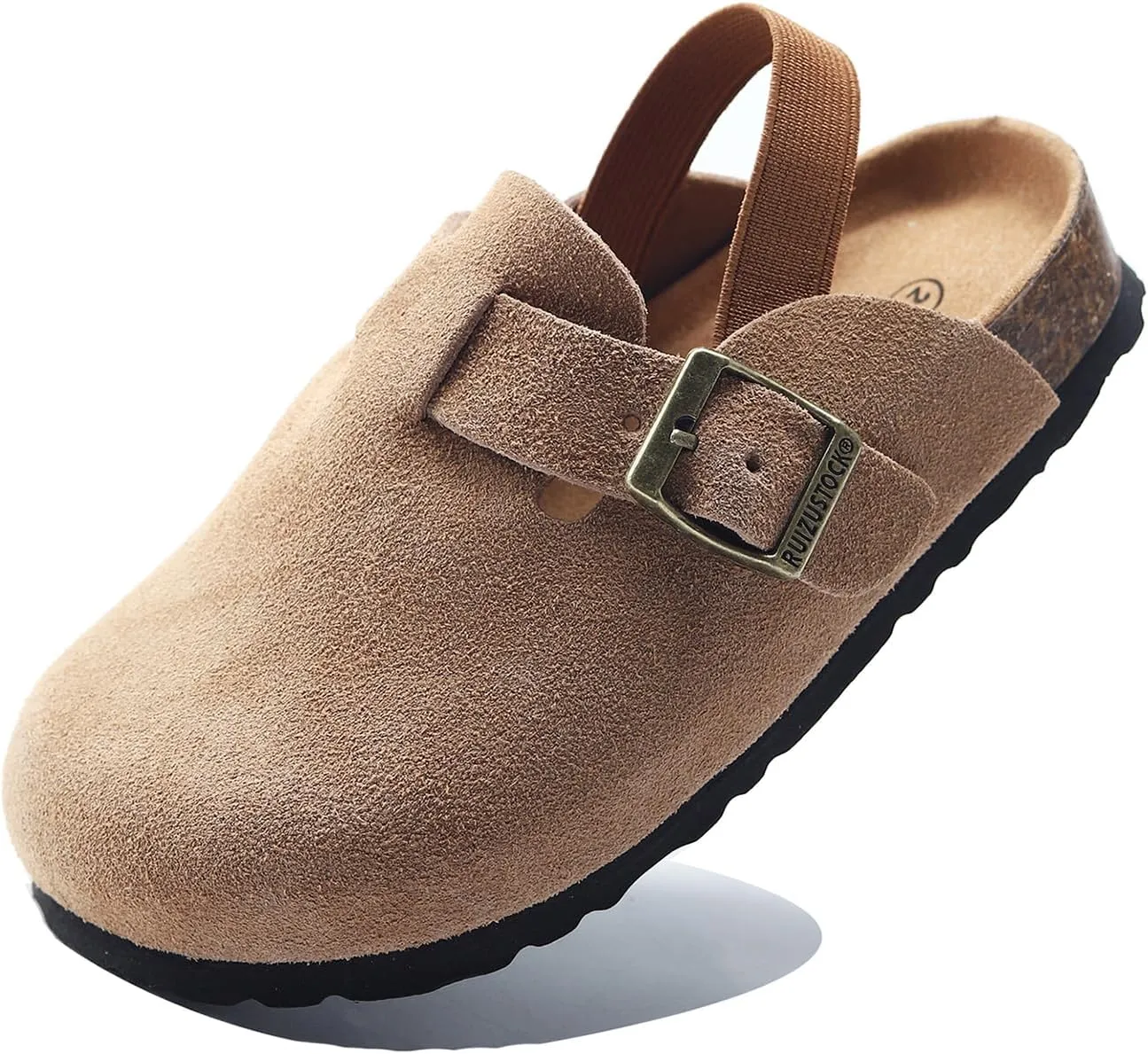 Boys Girls Suede Clogs Unisex Toddler Slip-on Slippers Kids Outdoor Indoor Flat Shoes Classic Cork Adjustable Buckle Mules Cute Sandals
