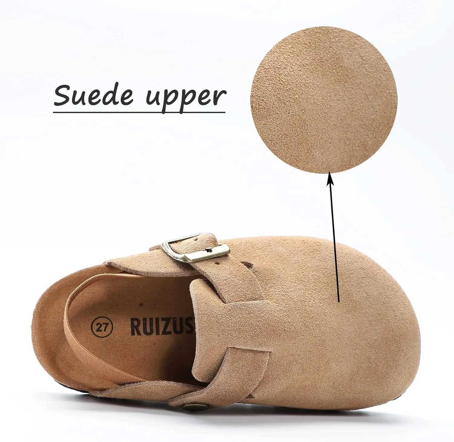 Boys Girls Suede Clogs Unisex Toddler Slip-on Slippers Kids Outdoor Indoor Flat Shoes Classic Cork Adjustable Buckle Mules Cute Sandals