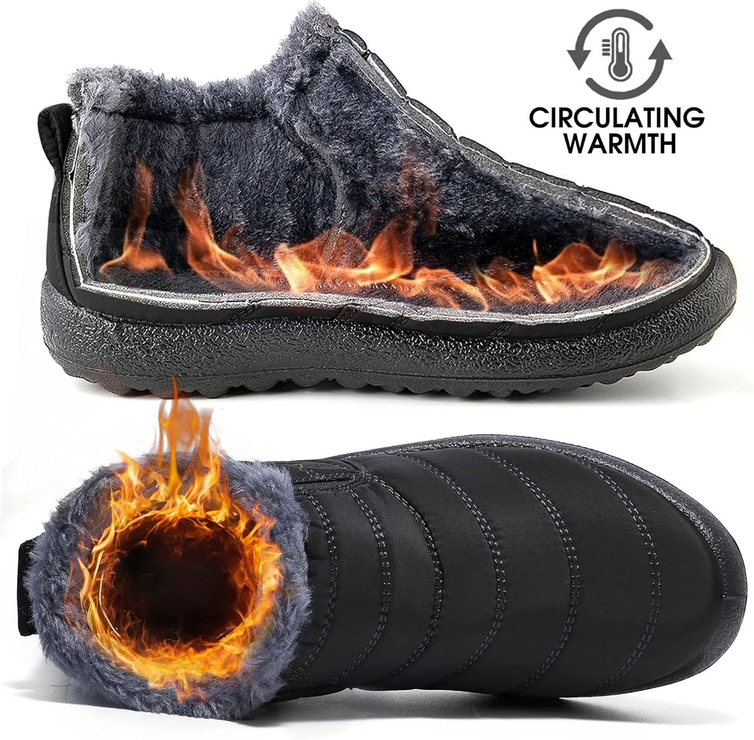 Boys Girls Winter Snow Boots: Warm Fur Lined Toddler Boots Non Slip Waterproof Ankle Booties Convenient Elastic Band Outdoor Little Kids Walking Shoes