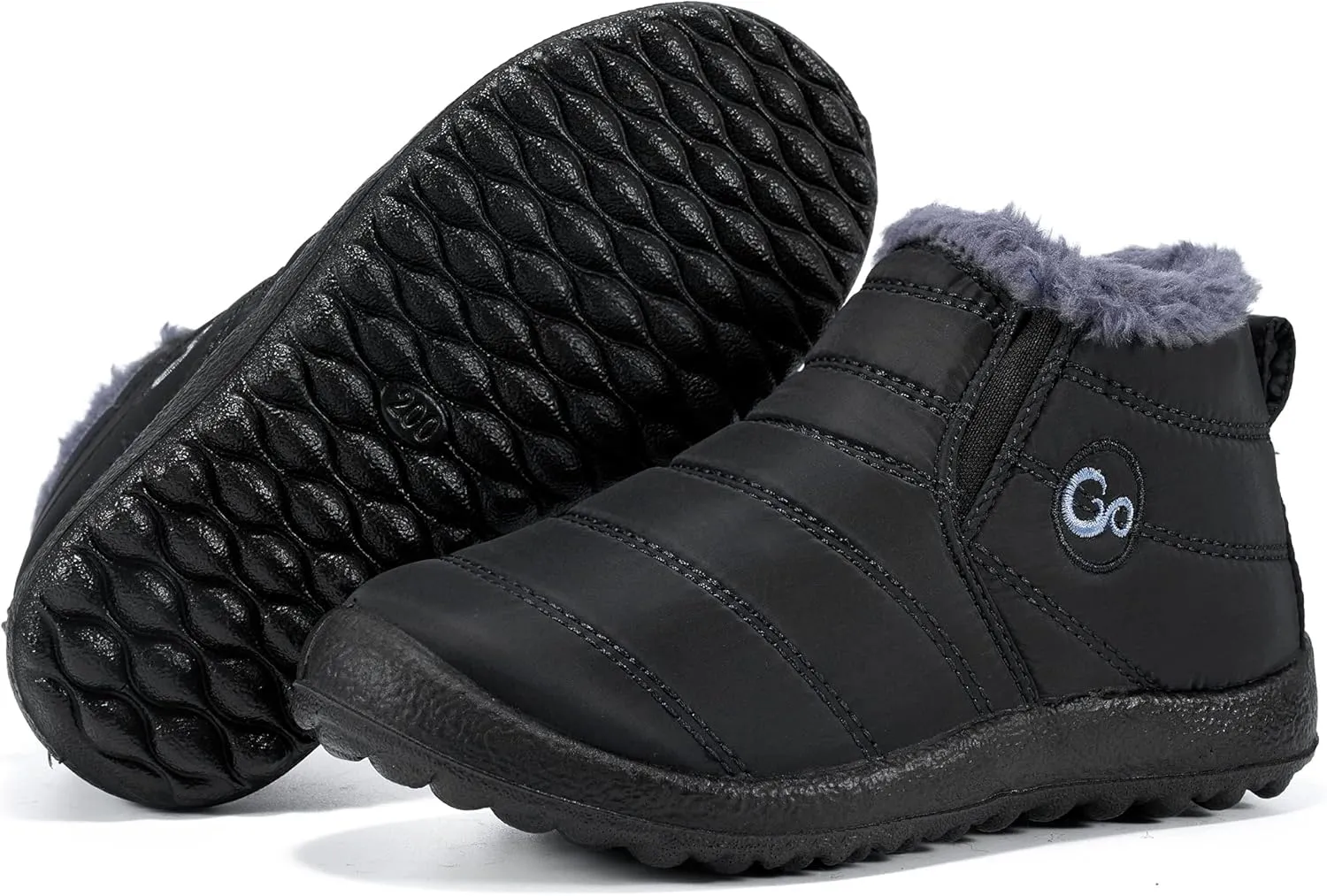Boys Girls Winter Snow Boots: Warm Fur Lined Toddler Boots Non Slip Waterproof Ankle Booties Convenient Elastic Band Outdoor Little Kids Walking Shoes