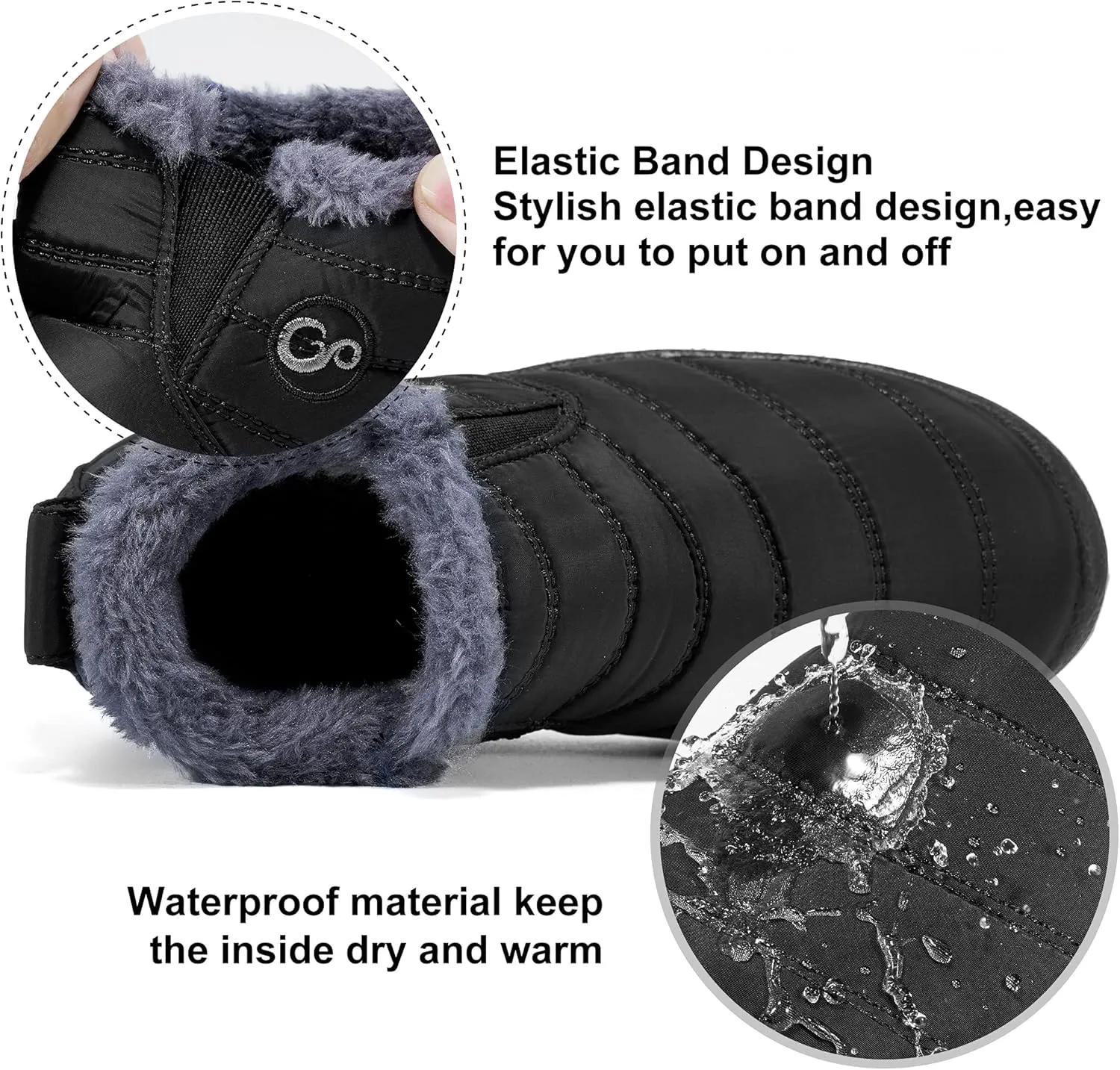 Boys Girls Winter Snow Boots: Warm Fur Lined Toddler Boots Non Slip Waterproof Ankle Booties Convenient Elastic Band Outdoor Little Kids Walking Shoes