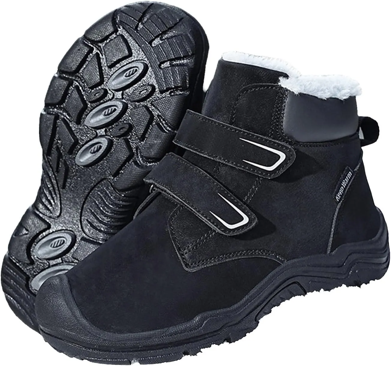Boys Girls Winter Warm Outdoor Hiking Boots Comfortable Plush Lined Anti-Collision Non-Slip Walking Snow Boots