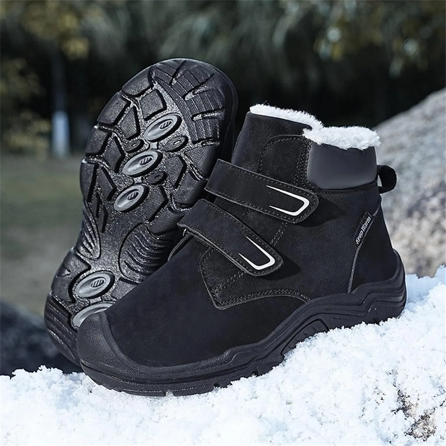 Boys Girls Winter Warm Outdoor Hiking Boots Comfortable Plush Lined Anti-Collision Non-Slip Walking Snow Boots