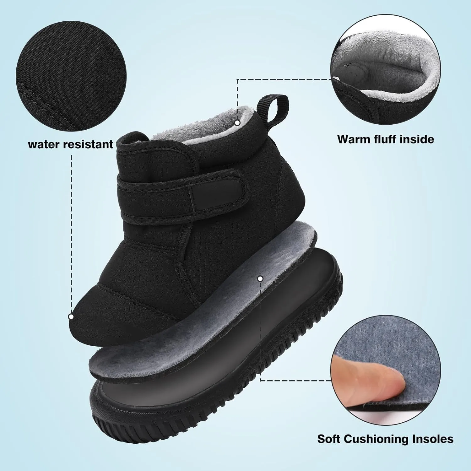Boys Kids Fuzzy Snow Booties Winter Ski Shoes Childrens Cotton Warm Open Toe Non Slip Boots Fashion Warm Comfy Shoes