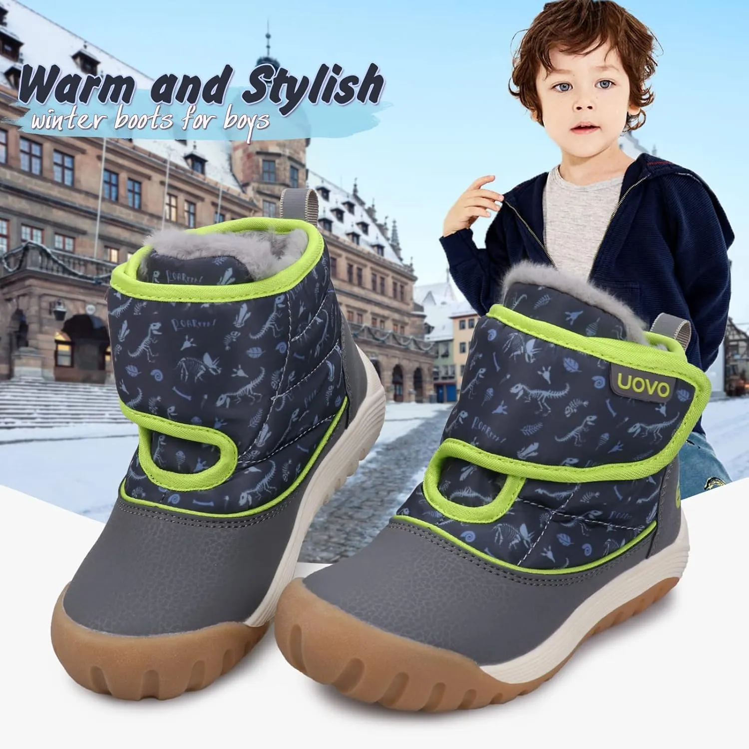 Boys Snow Boots Boys Winter Boots for Kids Waterproof Winter Snow Boots for Boys Warm Fur Lined Slip Resistant Outdoor (Toddler/Little Boys)