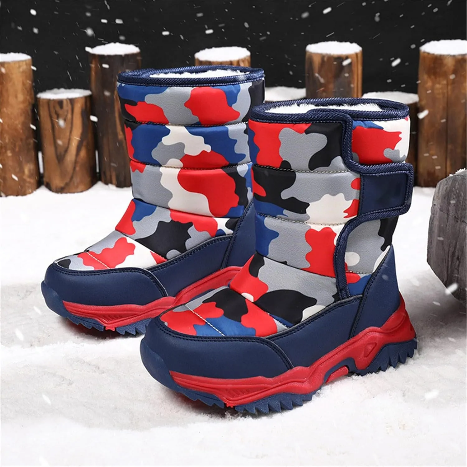 Boys Snow Boots Winter Waterproof Non Slip Cold Weather Shoes Camouflage Thickened Winter Warm Cotton Boots Toddler