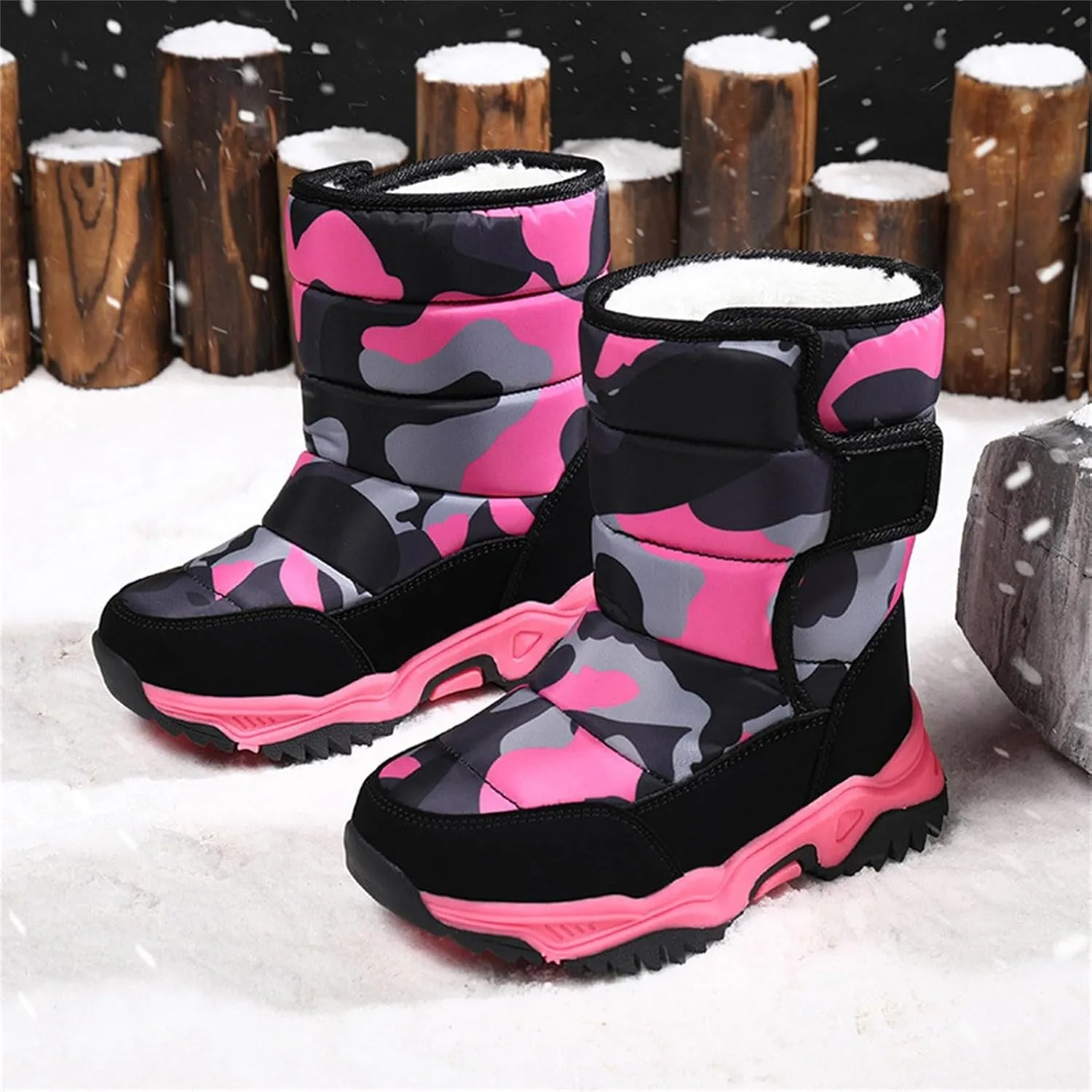 Boys Snow Boots Winter Waterproof Non Slip Cold Weather Shoes Camouflage Thickened Winter Warm Cotton Boots Toddler