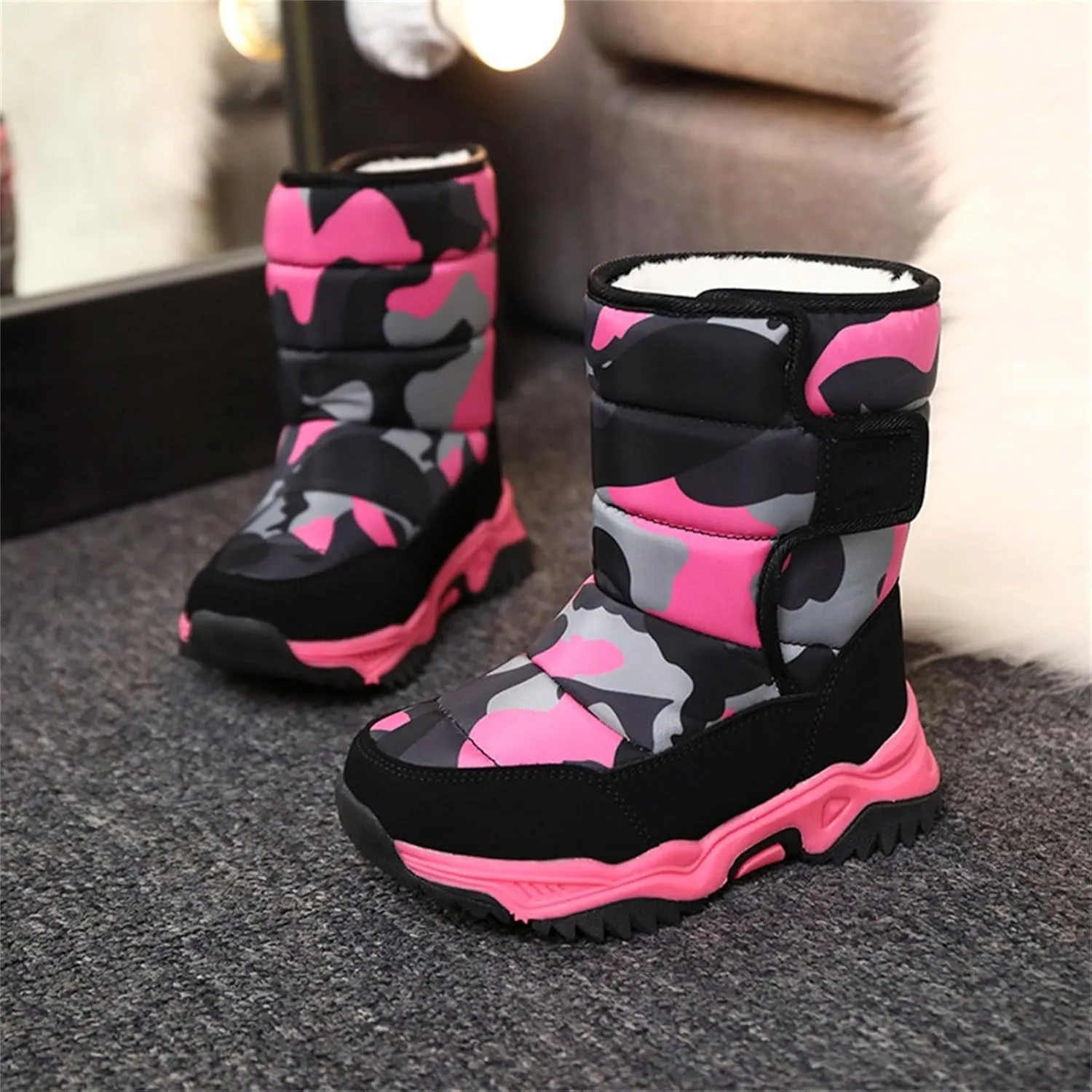 Boys Snow Boots Winter Waterproof Non Slip Cold Weather Shoes Camouflage Thickened Winter Warm Cotton Boots Toddler