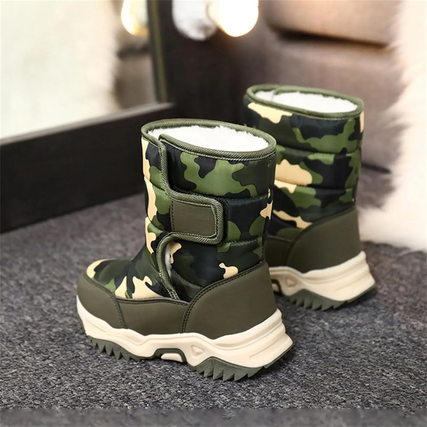 Boys Snow Boots Winter Waterproof Non Slip Cold Weather Shoes Camouflage Thickened Winter Warm Cotton Boots Toddler
