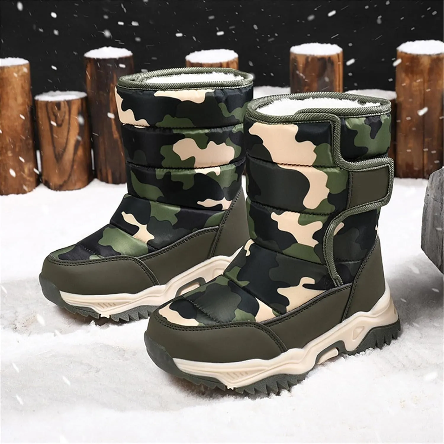 Boys Snow Boots Winter Waterproof Non Slip Cold Weather Shoes Camouflage Thickened Winter Warm Cotton Boots Toddler