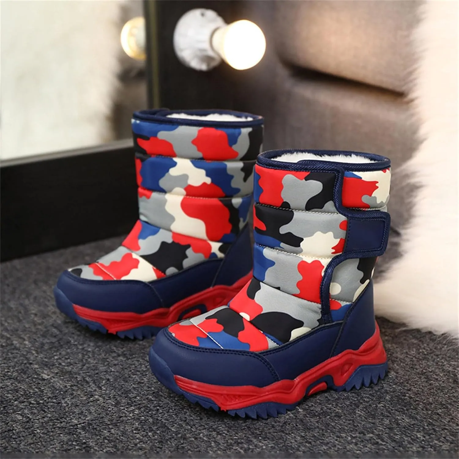 Boys Snow Boots Winter Waterproof Non Slip Cold Weather Shoes Camouflage Thickened Winter Warm Cotton Boots Toddler
