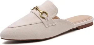 Buckle Mules for Women Pointed Toe Backless Flat Mules Slip on Slides Loafer Shoes