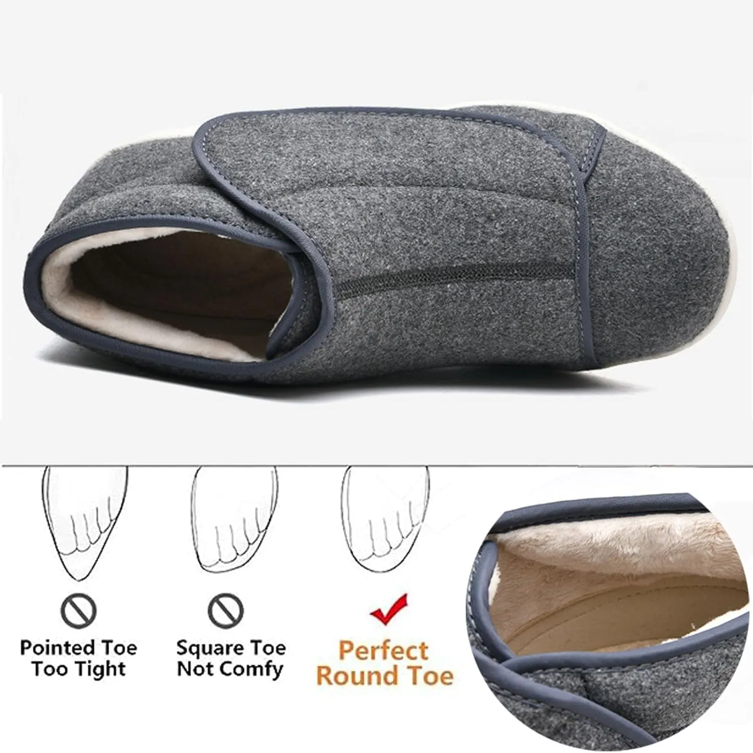 bumuam Men's Diabetic Shoes Extra Wide Width,Men's Diabetic Winter Warm Fleece Shoes, Non-Slip Round Toe Adjustable Wide Memory Form Boots Extra Wide Bootie Slippers