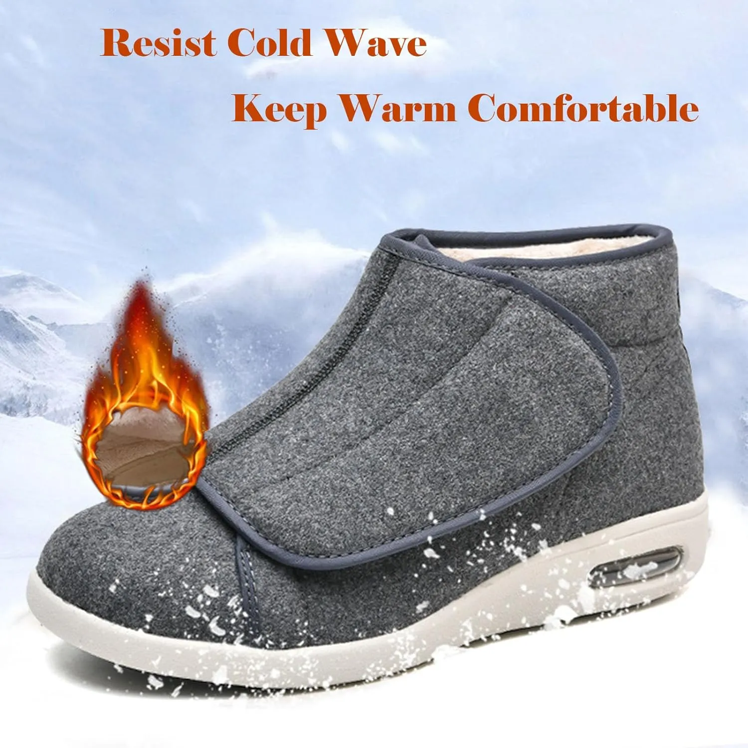 bumuam Men's Diabetic Shoes Extra Wide Width,Men's Diabetic Winter Warm Fleece Shoes, Non-Slip Round Toe Adjustable Wide Memory Form Boots Extra Wide Bootie Slippers