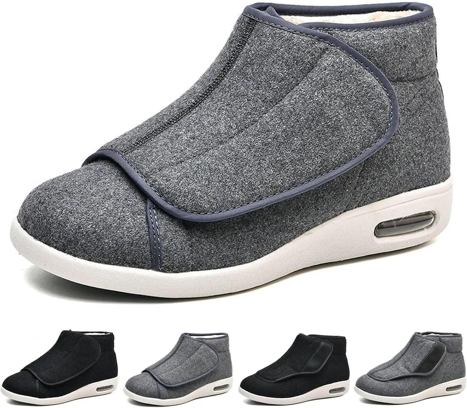 bumuam Men's Diabetic Shoes Extra Wide Width,Men's Diabetic Winter Warm Fleece Shoes, Non-Slip Round Toe Adjustable Wide Memory Form Boots Extra Wide Bootie Slippers