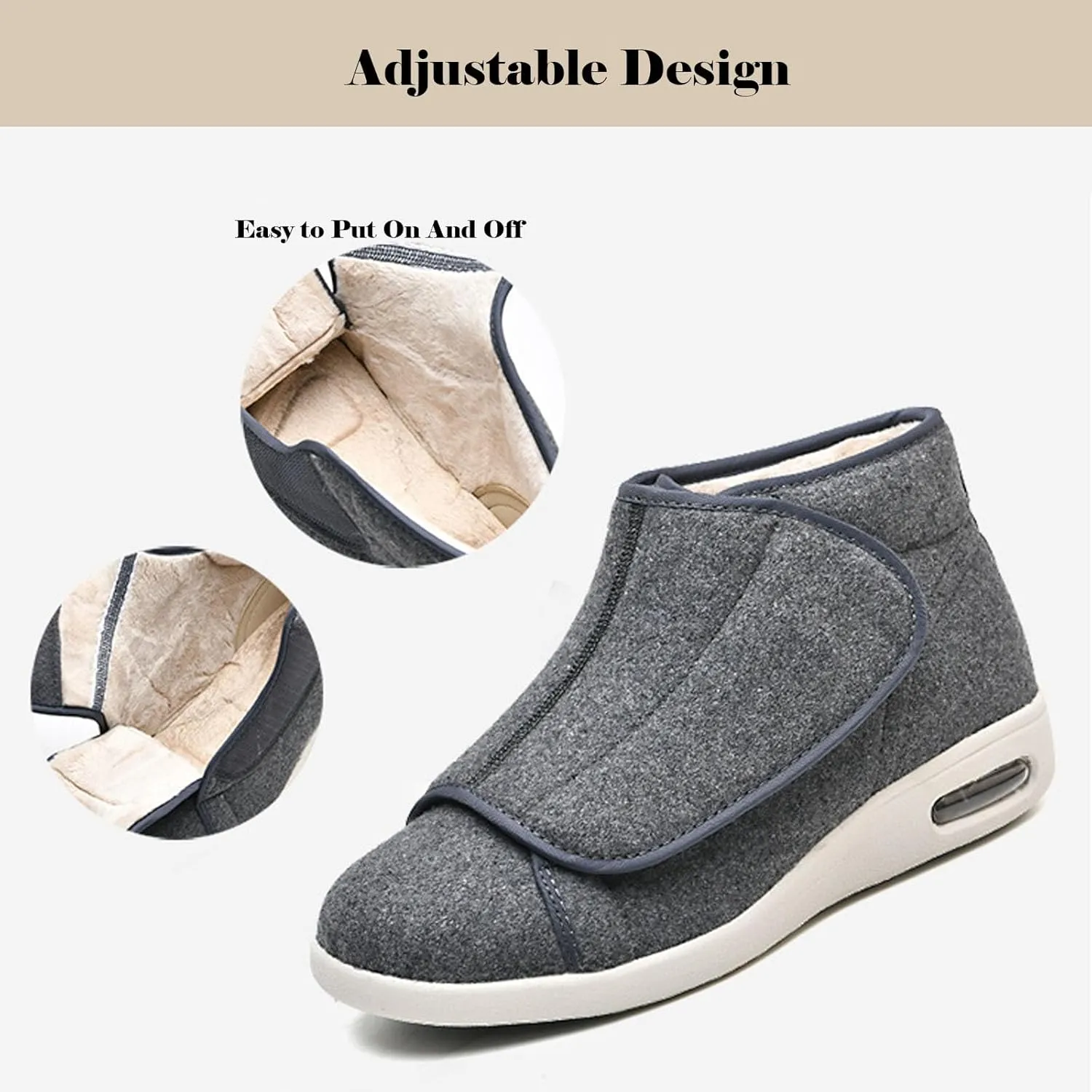 bumuam Men's Diabetic Shoes Extra Wide Width,Men's Diabetic Winter Warm Fleece Shoes, Non-Slip Round Toe Adjustable Wide Memory Form Boots Extra Wide Bootie Slippers