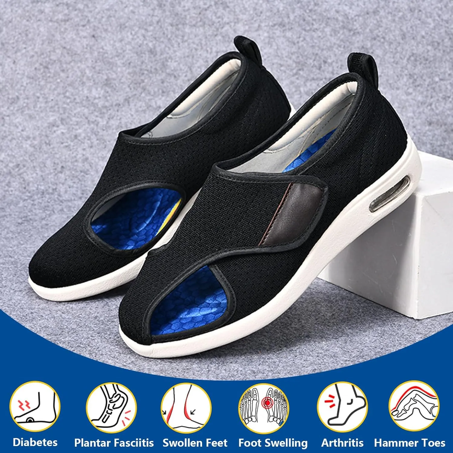 bumuam Men's Diabetic Shoes Wide Width Shoes,Women's Open Toe Diabetic Sandals with Adjustable Wide Width Walking Shoes House Slippers for Elderly
