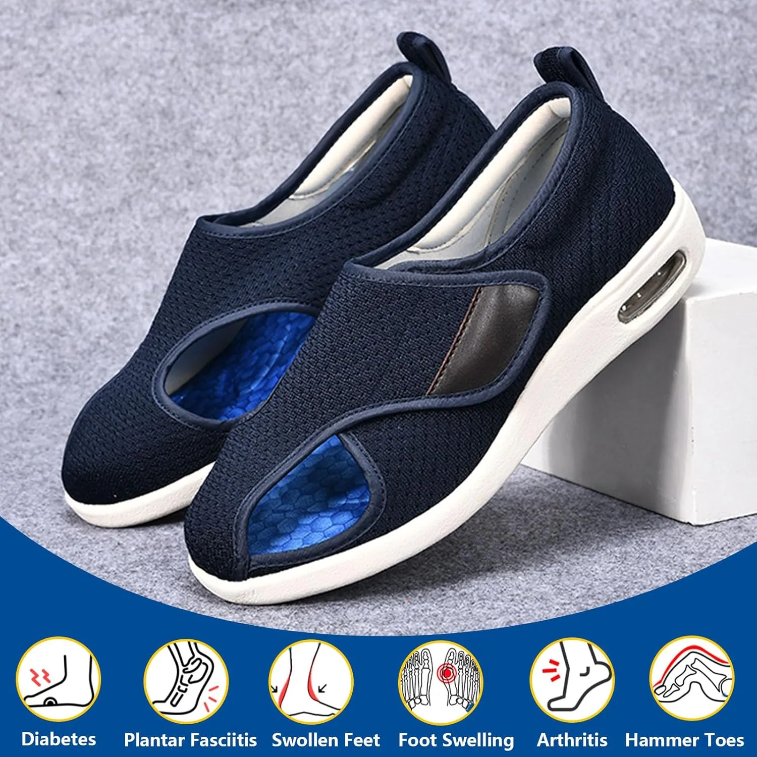 bumuam Men's Diabetic Shoes Wide Width Shoes,Women's Open Toe Diabetic Sandals with Adjustable Wide Width Walking Shoes House Slippers for Elderly