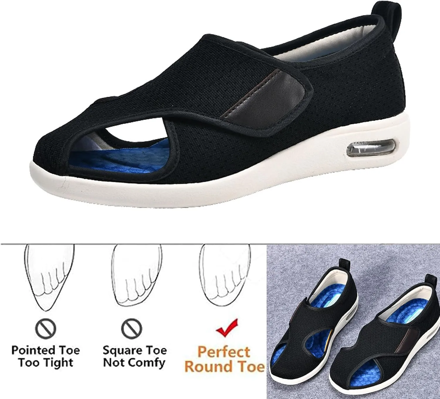 bumuam Men's Diabetic Shoes Wide Width Shoes,Women's Open Toe Diabetic Sandals with Adjustable Wide Width Walking Shoes House Slippers for Elderly