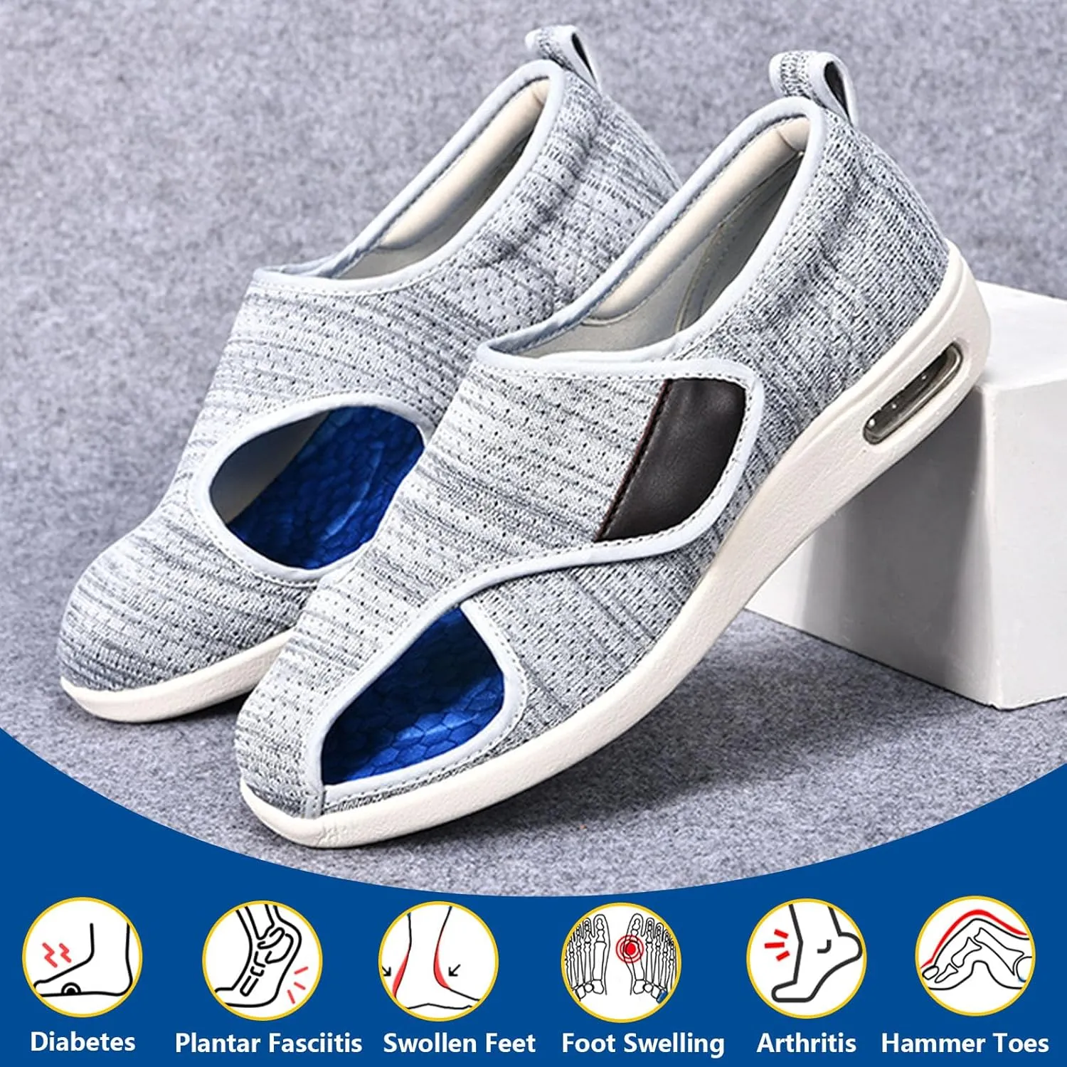 bumuam Men's Diabetic Shoes Wide Width Shoes,Women's Open Toe Diabetic Sandals with Adjustable Wide Width Walking Shoes House Slippers for Elderly
