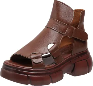 bumuam Women's Leather Platform Gladiator Sandals, Open Toe Non slip High-Top Fisherman Sandals Comfortable Chunky Dress Party Roman Shoes