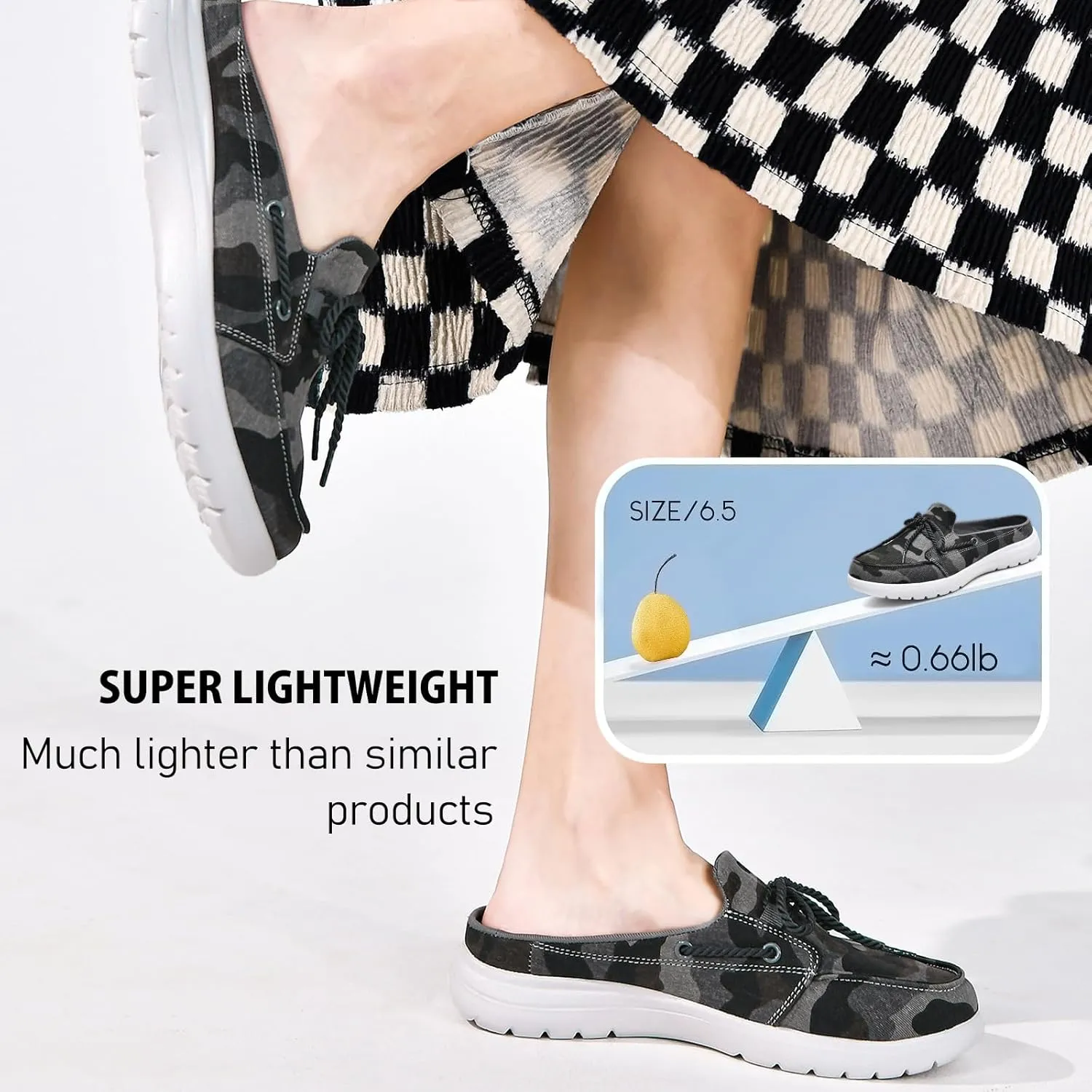 Buyrew Mules for Women Slip on Shoes Comfortable Knit Canvas Walking Flats with Arch Support Breathable Clogs House Slippers