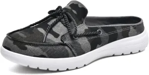 Buyrew Mules for Women Slip on Shoes Comfortable Knit Canvas Walking Flats with Arch Support Breathable Clogs House Slippers