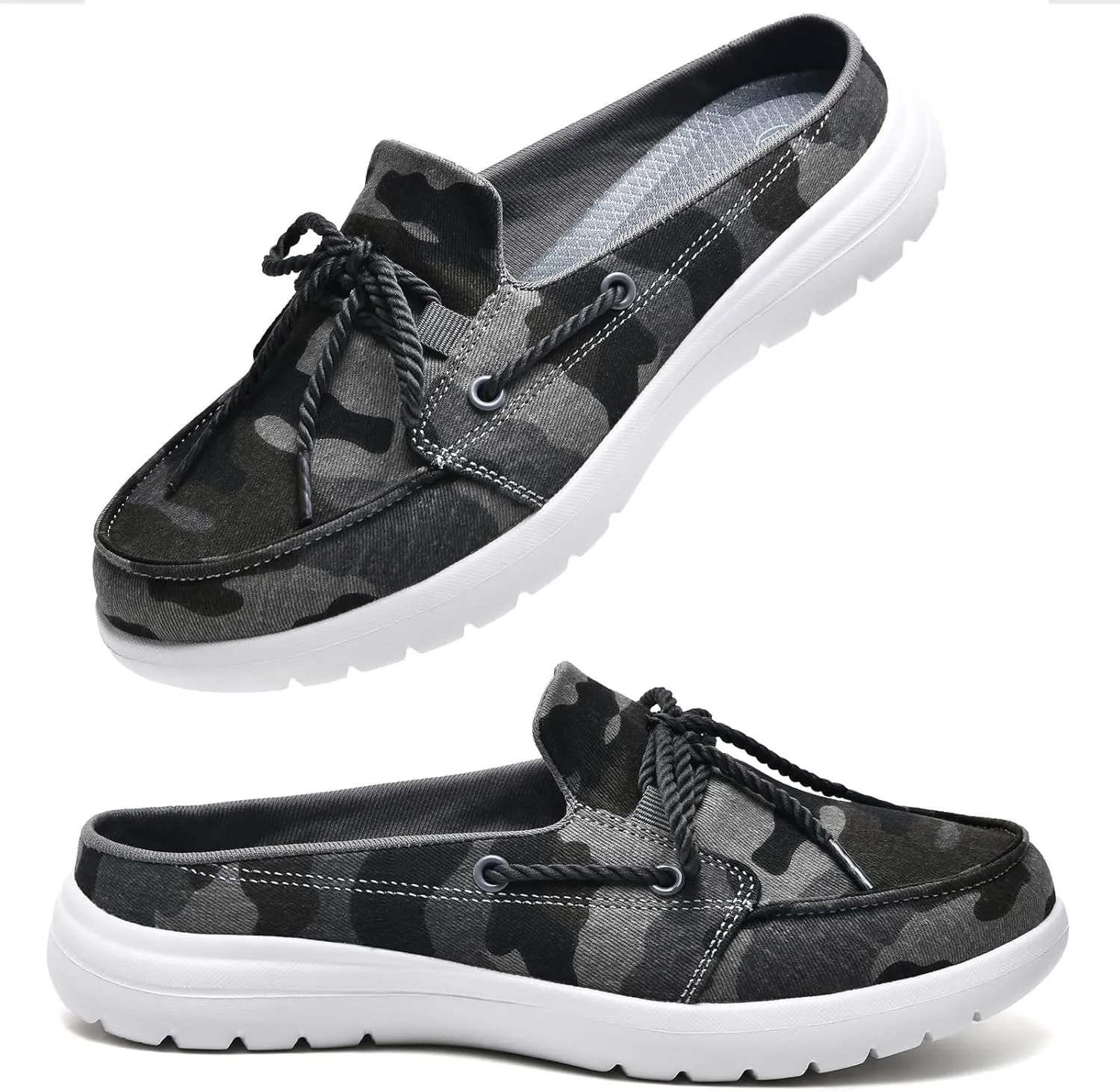 Buyrew Mules for Women Slip on Shoes Comfortable Knit Canvas Walking Flats with Arch Support Breathable Clogs House Slippers