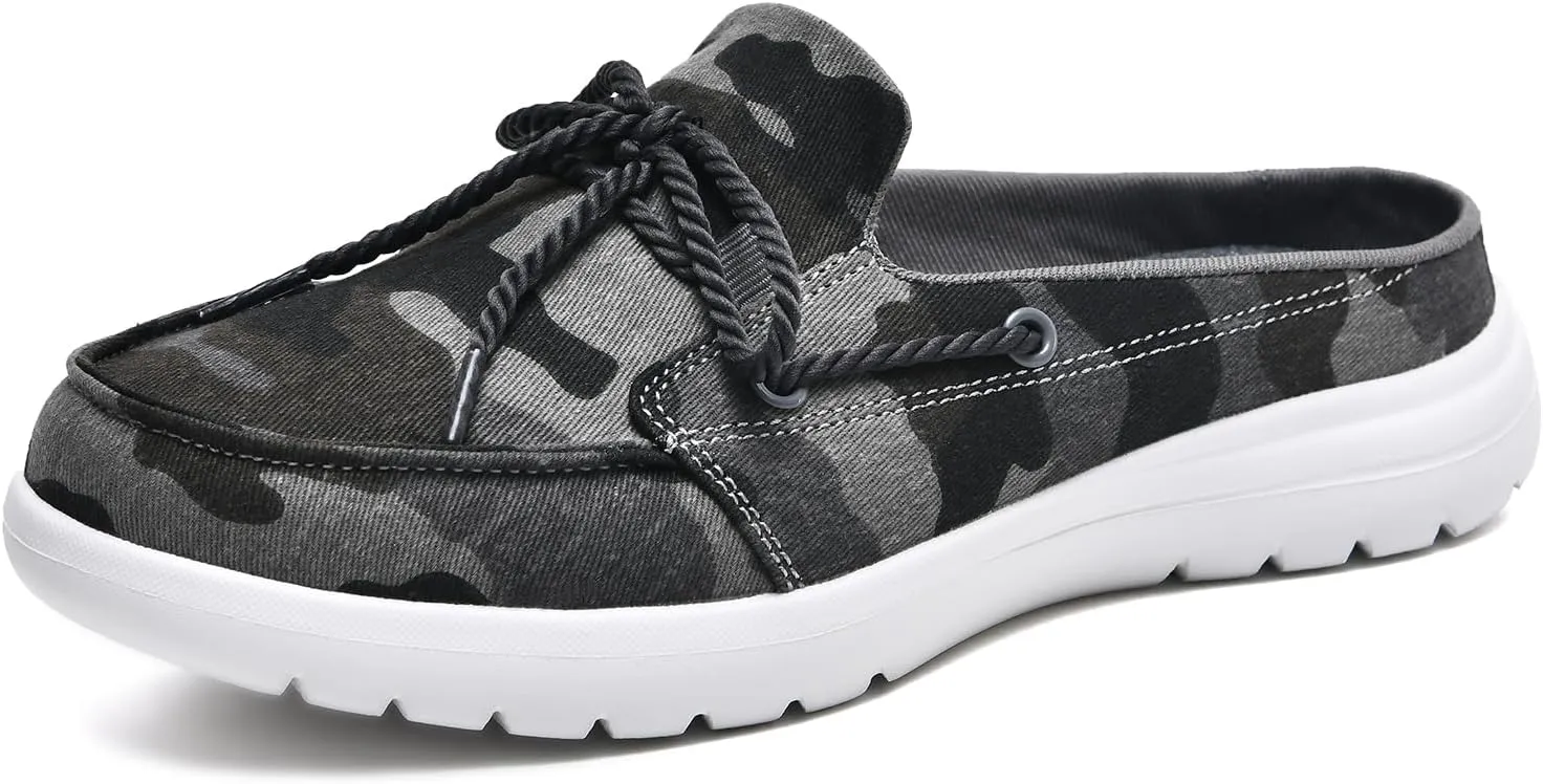 Buyrew Mules for Women Slip on Shoes Comfortable Knit Canvas Walking Flats with Arch Support Breathable Clogs House Slippers