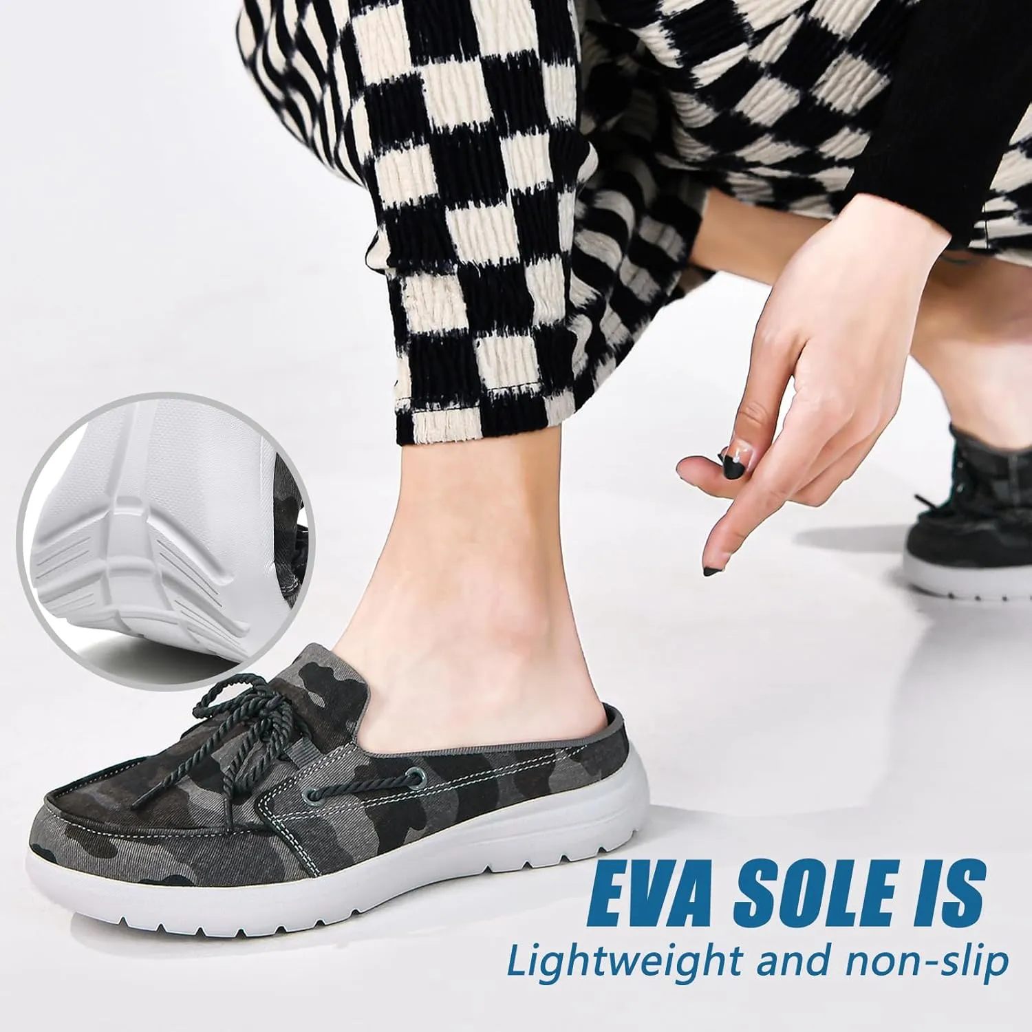 Buyrew Mules for Women Slip on Shoes Comfortable Knit Canvas Walking Flats with Arch Support Breathable Clogs House Slippers